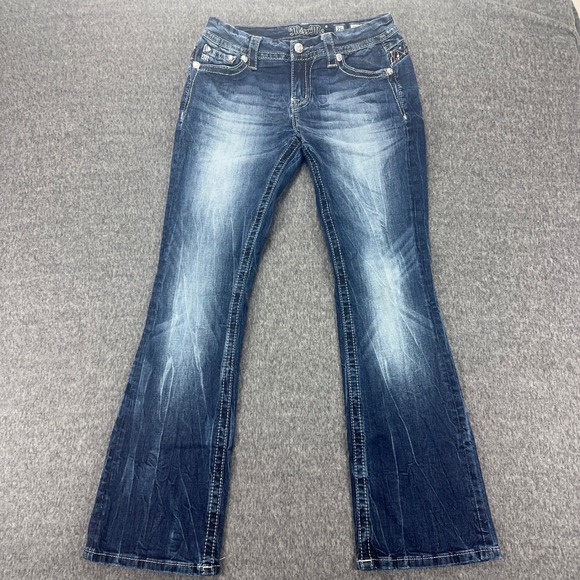 Miss Me Jeans Women's 26 Mid Rise Easy Boot Dark Wash Embellished Denim - Picture 1 of 12